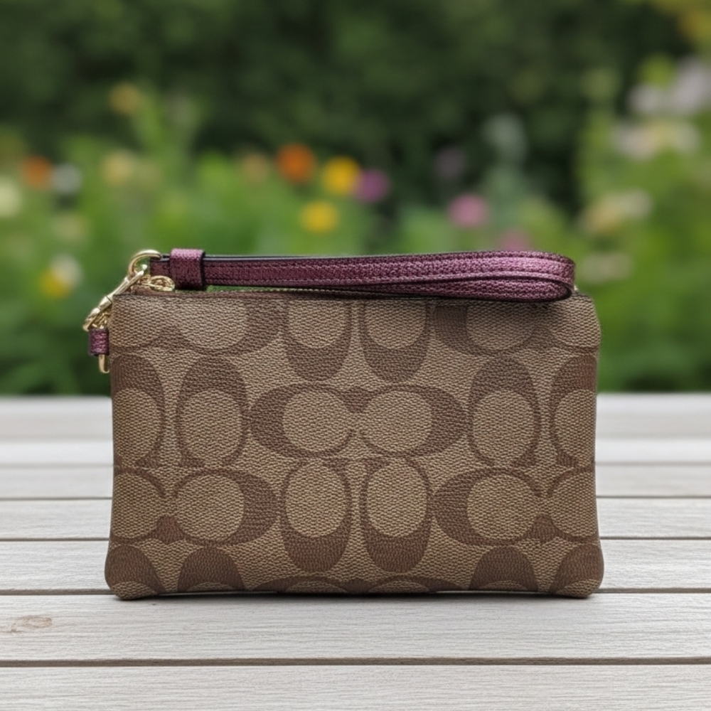 Coach Corner Zip Wristlet Metallic Wine (NWT) - Picture 3 of 8